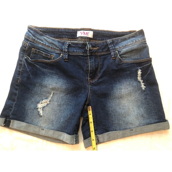 YMI Jeans, Denim Shorts, Cuffed & Distressed, Low Rise, Juniors Women's Size 7 - Picture 4 of 5